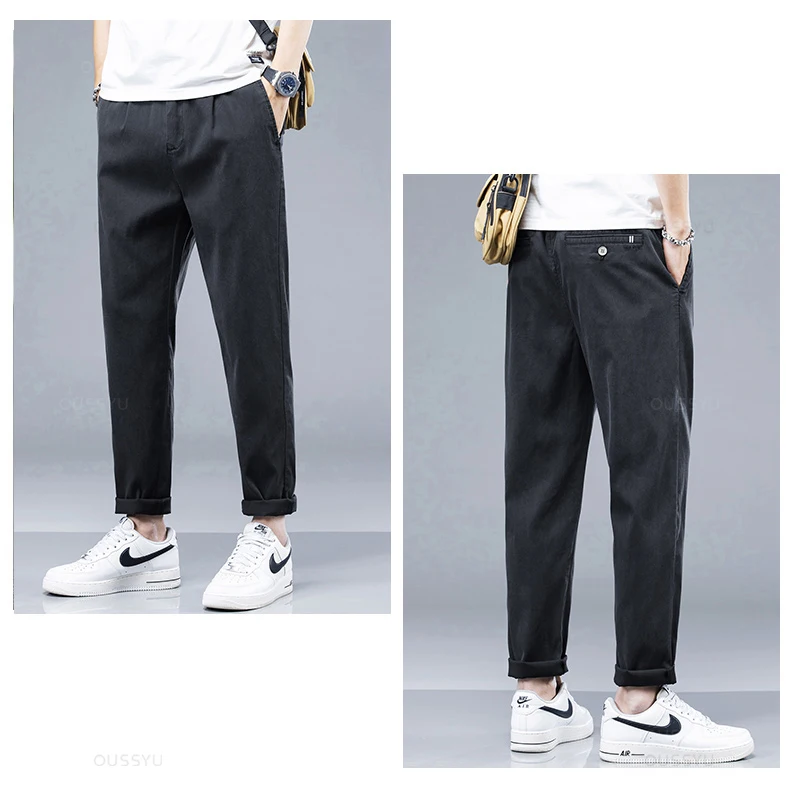 Description Picture 4 of itemBrand Clothing New Summer Soft Lyocell Fabric Men's Casual Pants Thin Slim Elastic Waist Korea Jogger Ankle Length Trousers Male
