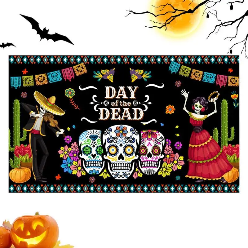 

Mexican Festival Theme Backdrop Day Of The Dead Background Portable Holiday Wall Banner Decor For Living Room Fireplace Party