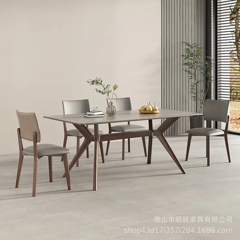

Solid Wood Rectangular Rock Plate Dining Table and Chair Combination