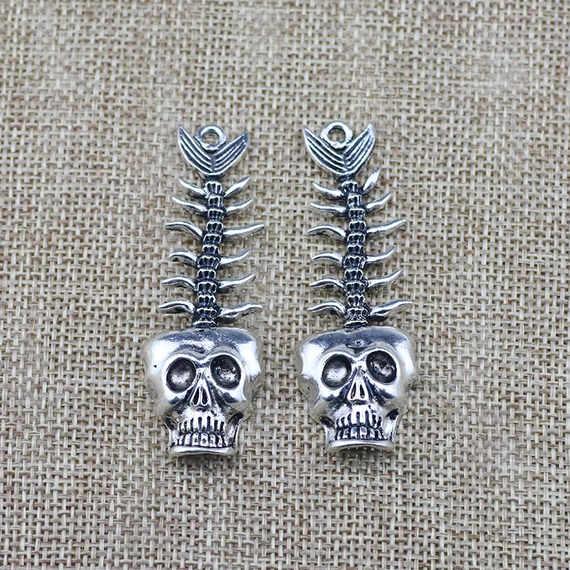 

2 Pieces 20*60 mm Antique Silver Color Skeleton Wicca Charms Pendant For DIY Jewelry Making
