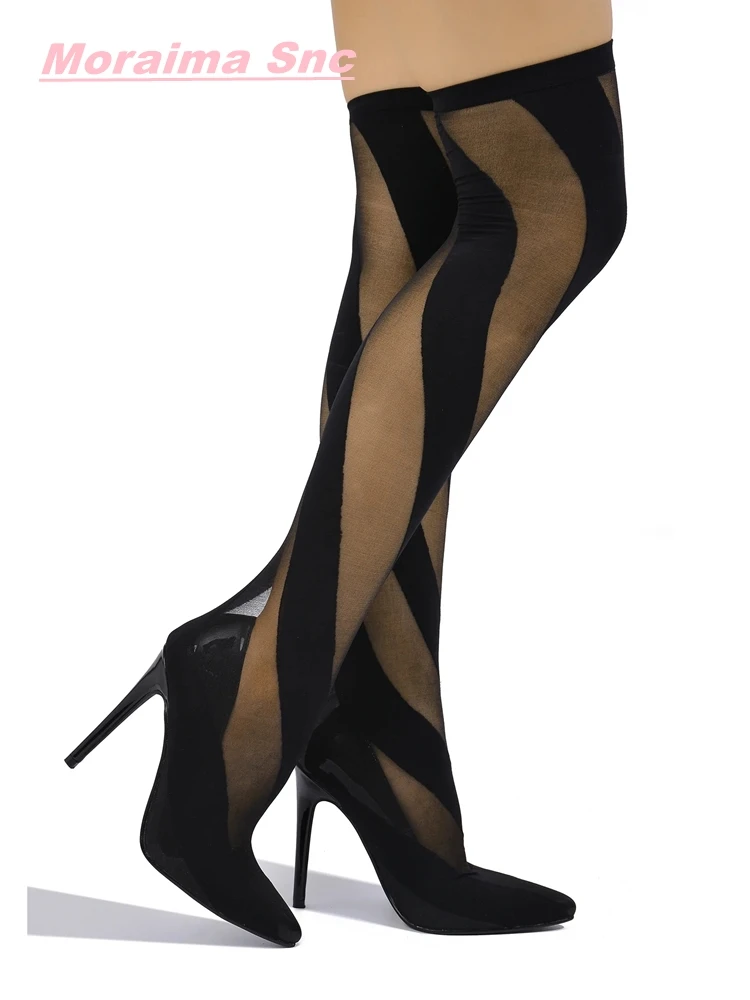2022 Striped Mesh Breathabe Women Boots Pointed Toe Stiletto Heel Daily Fashion Comfortable  Western Concise Unique Shoes