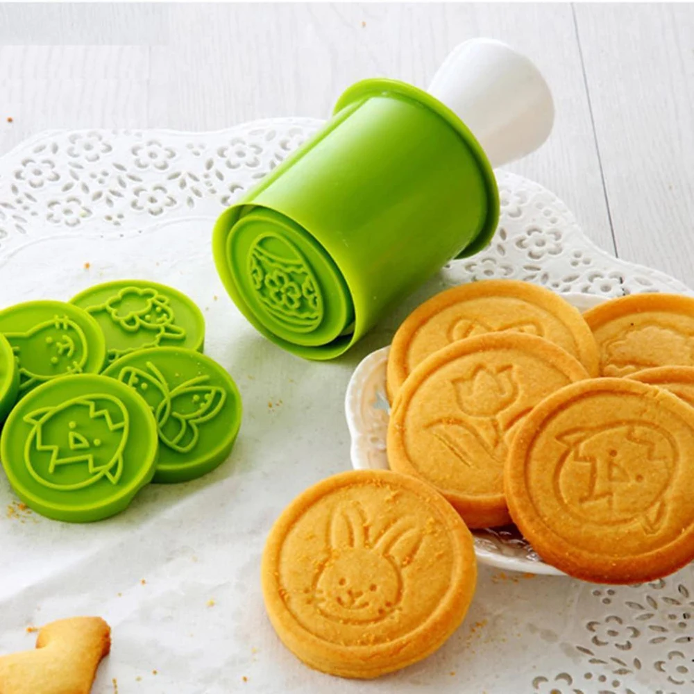 Happy Easter Cookie Stamps Round Egg  Bunny Chick Biscuit Mold DIY Fondant Pastry Press Embossing Mould Baking Accessories