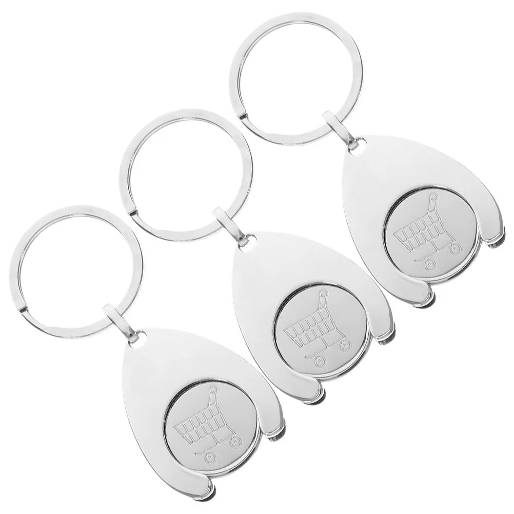 

3 Pcs Cart Token Shopping Trolley Keyrings Metal Coins Keychain Ornament Metal Coin Keychains
