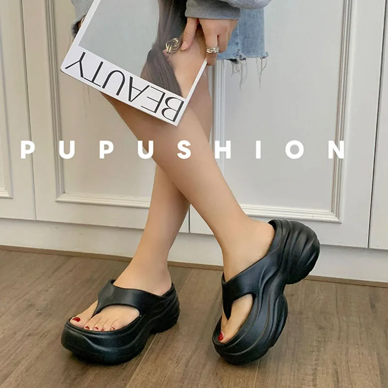 Thick Botton Beach Flip Flops for Women Clip Toe Soft Sole Platform Slippers Woman Summer Non-Slip Chunky Wedge Sandals Female 5