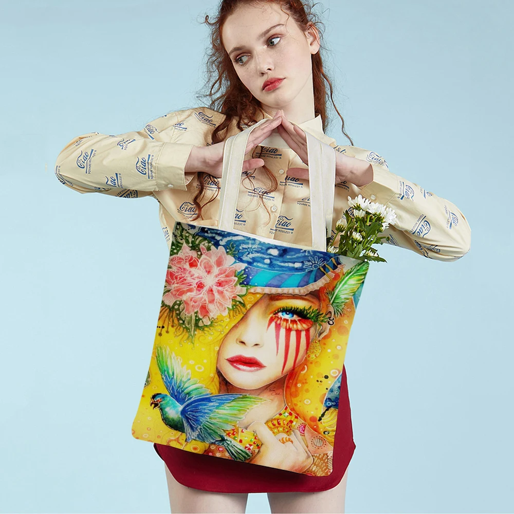 

European Gothic Elegant Skull Women Casual Shopping Bag Cartoon Floral Girl Reusable Foldable Canvas Lady Student Tote Handbag