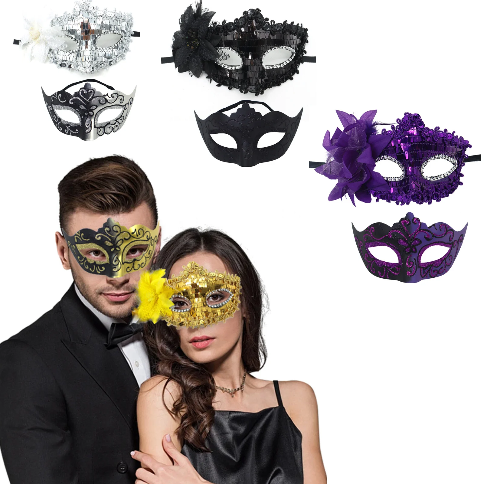 Pack De 2 Máscaras Venecianas De Metal Brillante Con Pedrería - Para Parejas, Ideal Para Halloween, Carnaval, Bodas Y Fiestas De Disfraces