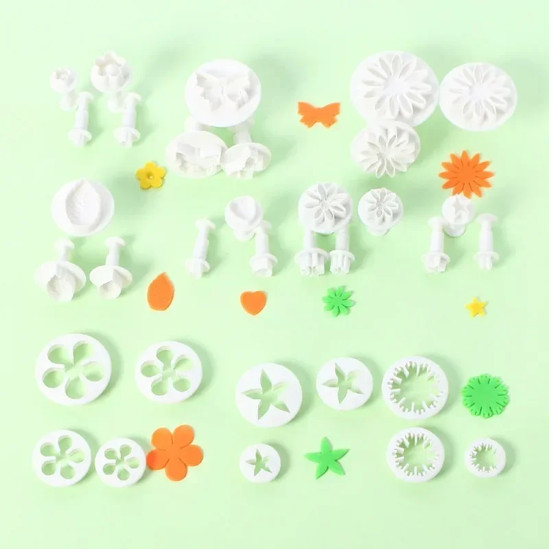 33pcs/set Plunger Cutter Embossing Mold Plastic Spring Printing Mold DIY 3D Decoration Tool Baking Cookie Mold Clay Shaping Tool