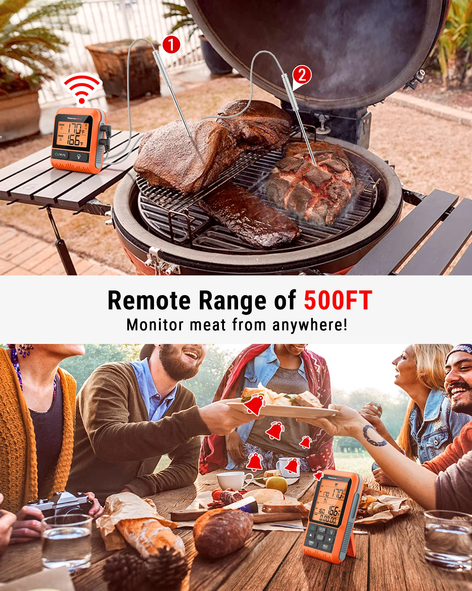 ThermoPro TP826B Backlight 2 Meat Probes 150M Wireless Remote Range Barbecue Oven Digital Thermometer For Kitchen Meat Cooking 3