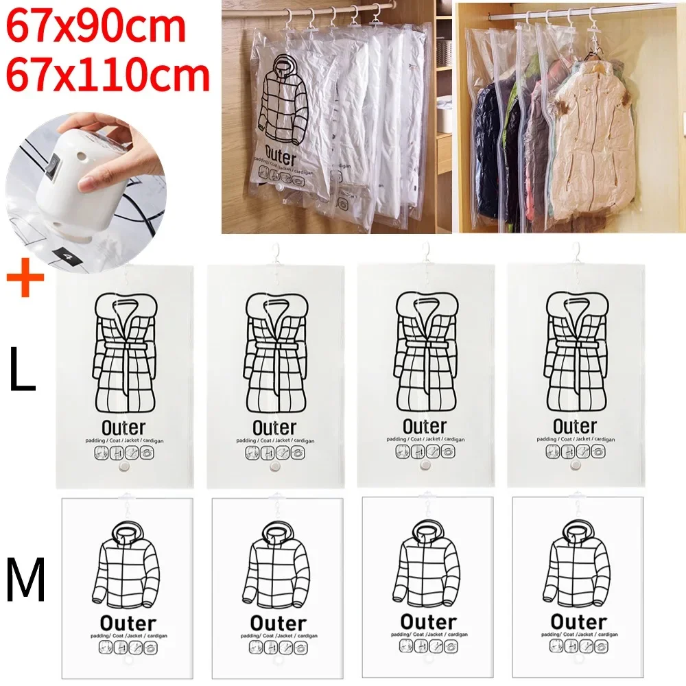 Hang Transparent Vacuum Bag Storage for Clothes Down Jacket Overcoat Compression Home Organizer Wardrobe Dustproof Coat Air Pump vacuum storage bags