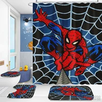  Boys Spider Man Anime Bath Shower Curtain Set 4pcs with Hooks Waterproof Bathroom Toilet Mat Lid Decor 1