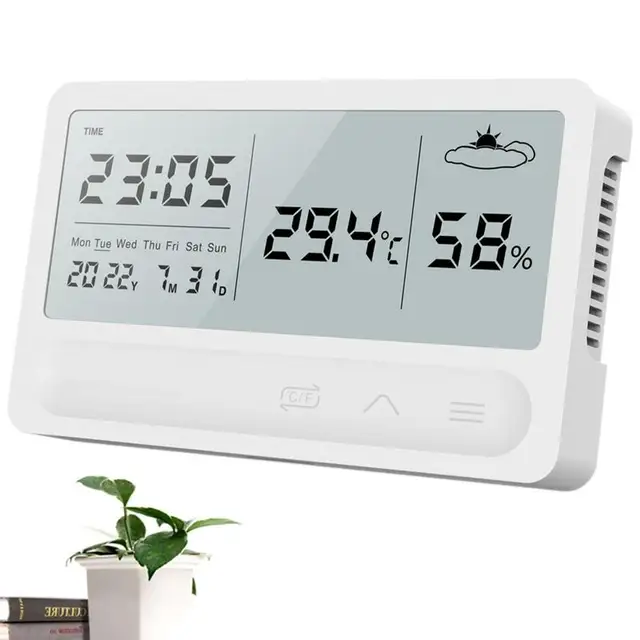 Többfunkciós Termo-Hidrométer Hordozható Mini Digitális Higrométer Usb Töltő Hőmérő Óra Riasztással És Időjárás-Előrejelzéssel