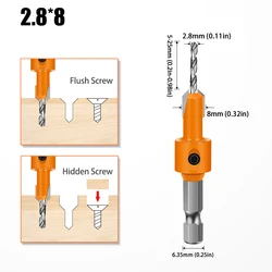 Premium 8mm Shank HSS Woodworking Countersink Router Bit & Screw Extractor Set (2.8X8mm)