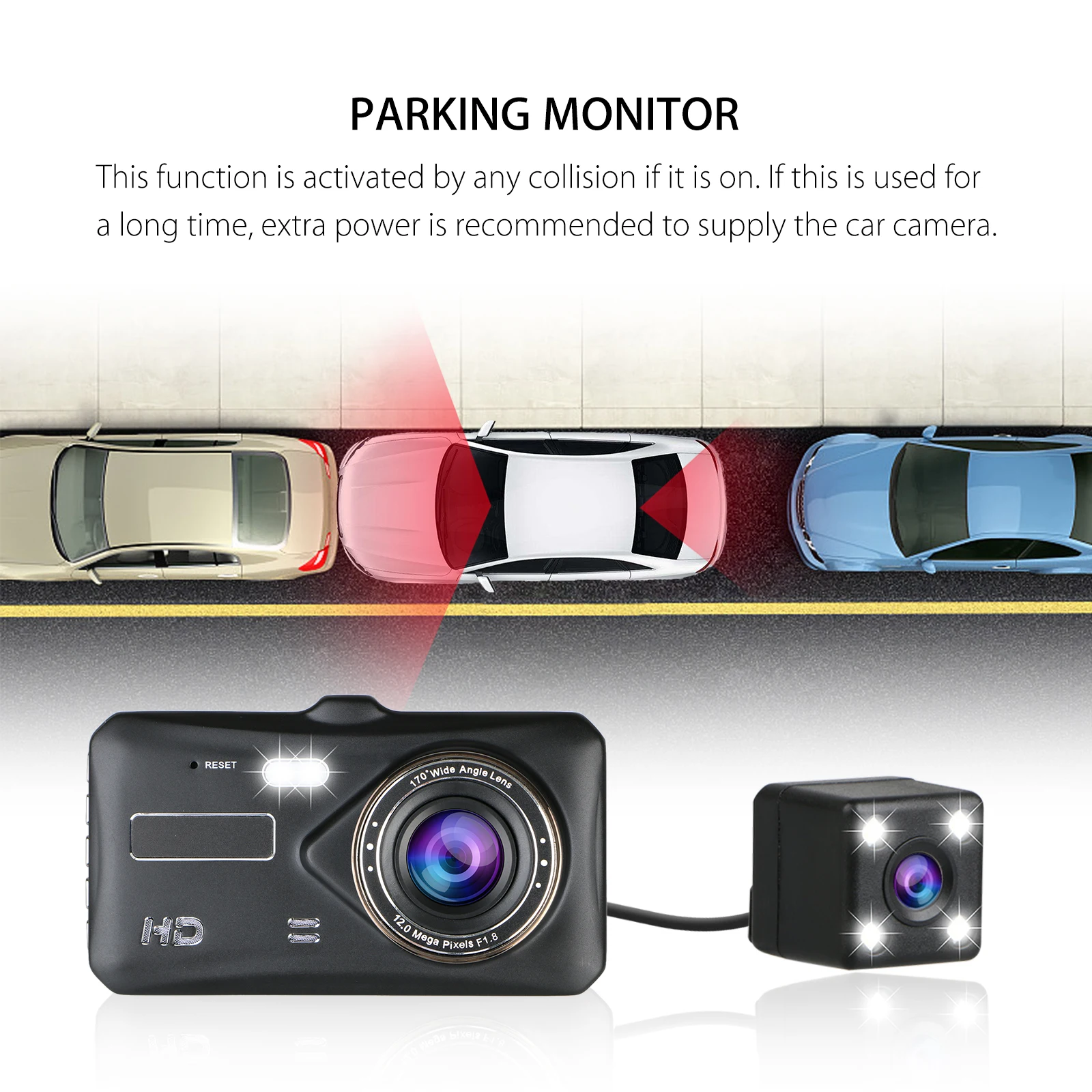 Dash Cam Dual 4-inch Touch Screen Front & Rear 1080P FHD Car DVR Night Vision Parking Mode Loop Recording