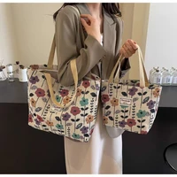 Sac à bandoulière simple de grande capacité pour femmes, sac en toile de Style Ins, sac fourre-tout pour classe, sac de transport 5