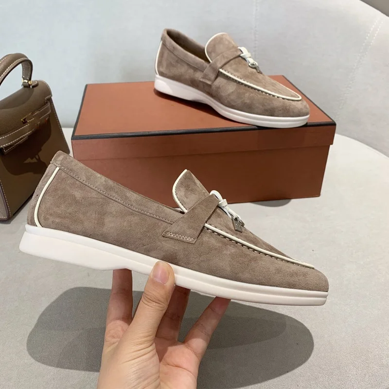 Comfort Walking Women Shoes High-Quality Suede New Casual Flat Shoes Hot Sale Winters Loafers  Men's Metal Lock Driving Shoes