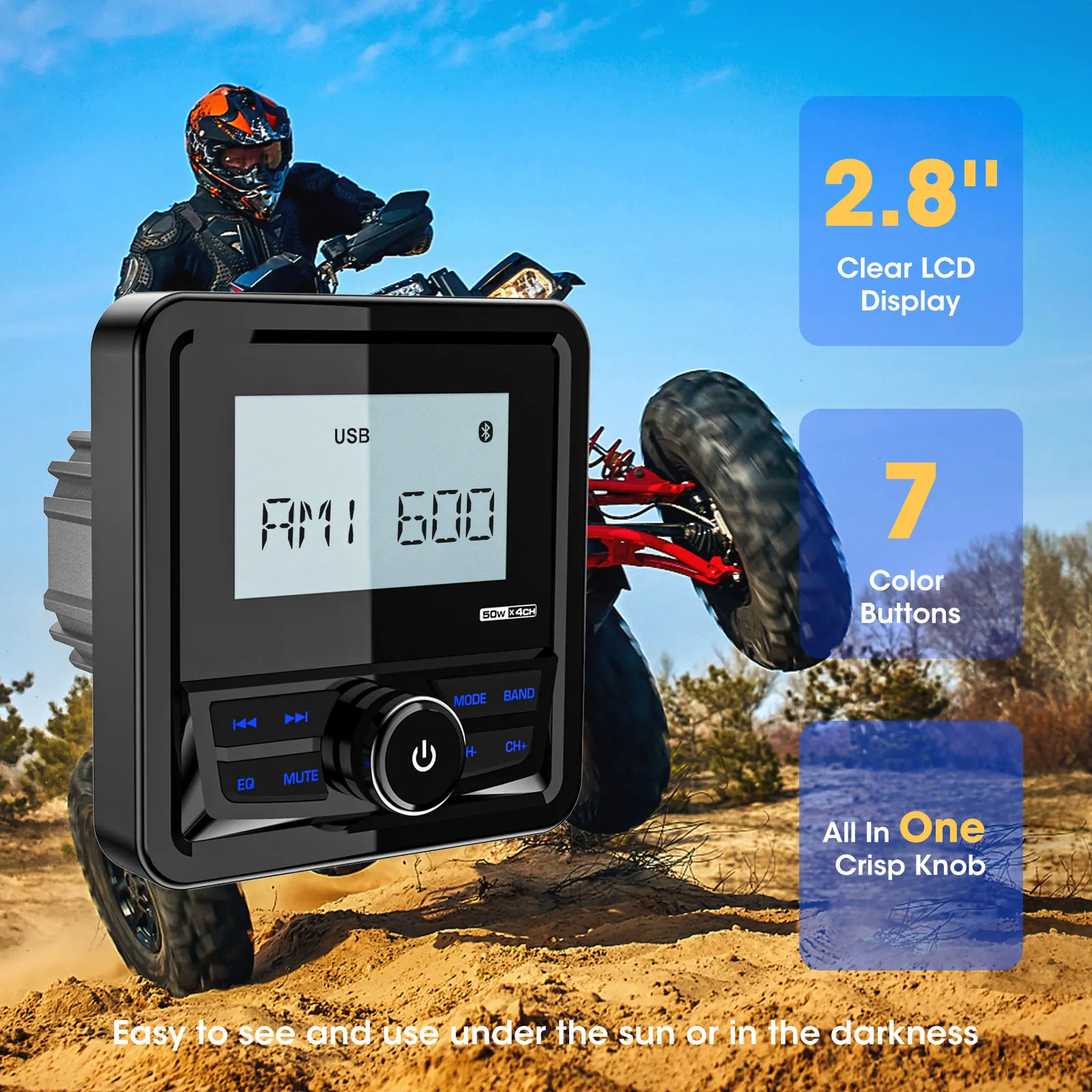 Boat Radio Player Marine Stereo FM AM MP3 Media Waterproof Bluetooth USB AUX Receiver for UTV ATV SPA RZR
