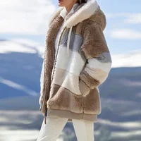 Customizable 2025 New UZZDSS Winter Women Coat Fashion Casual Stitching Plaid Clothes Hooded Zipper Ladies Coat Women Jacket