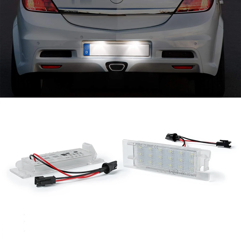 

For Opel Adam Corsa Astra Insignia Vectra Zafira Tigra Meriva Cascada Ampera White LED License Number Plate Light Tag Frame Lamp