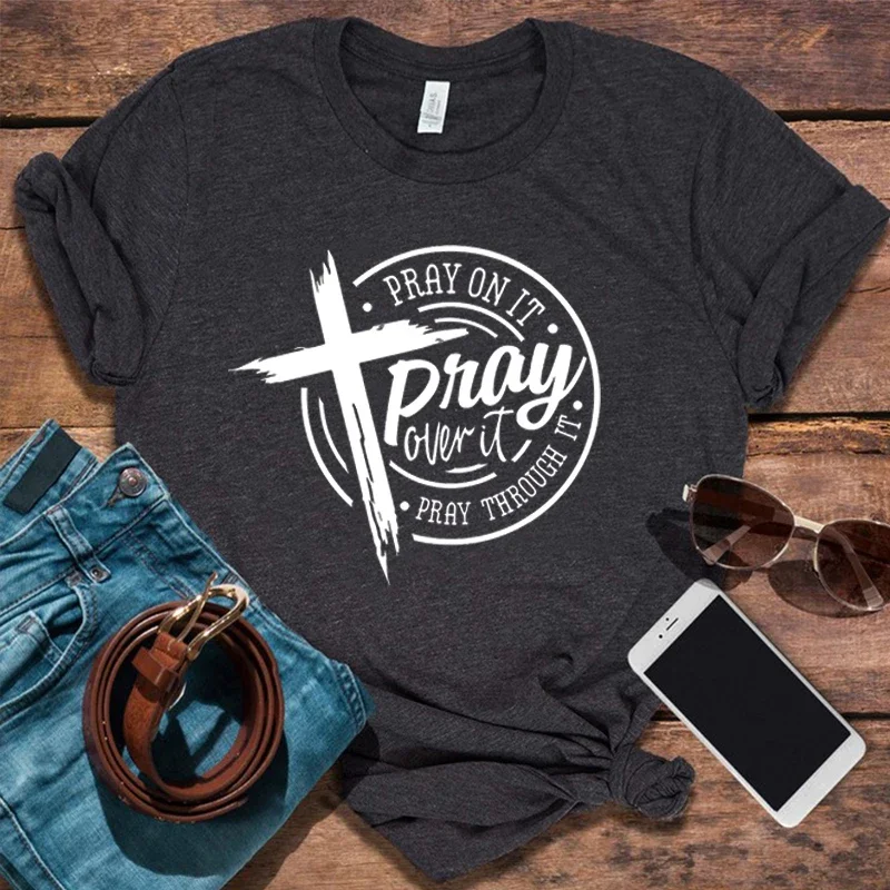 

Pray T Shirt Prayer Women Clothing Pray Shirts Harajuku Christian Cross T-shirts Vintage Bible Clothes L