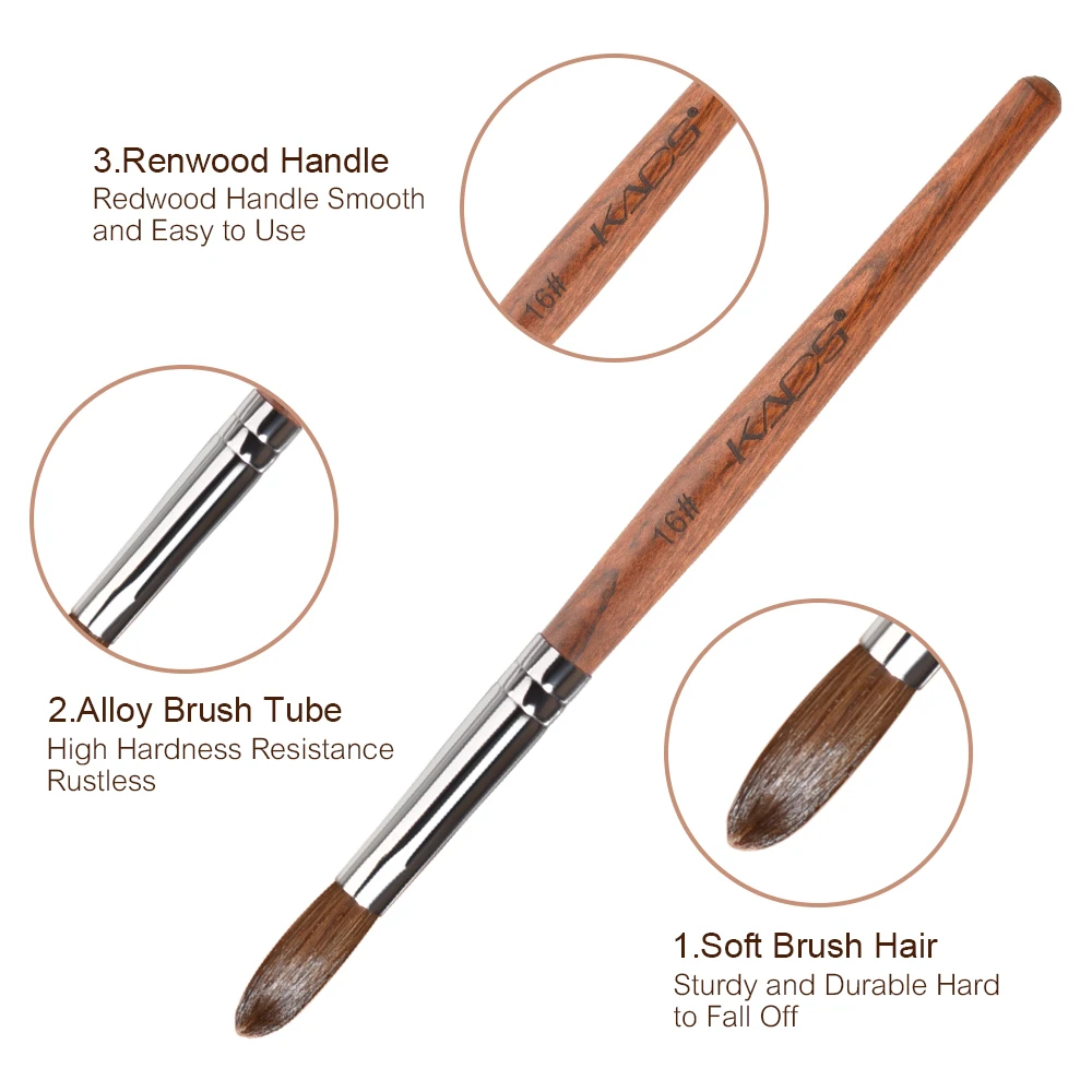 KADS 1pc Kolinsky Sable Acrylic Brush UV Gel Carving Pen Brush Liquid Powder DIY Nail Drawing Flat Round Red Wood Nail Art Brush 4