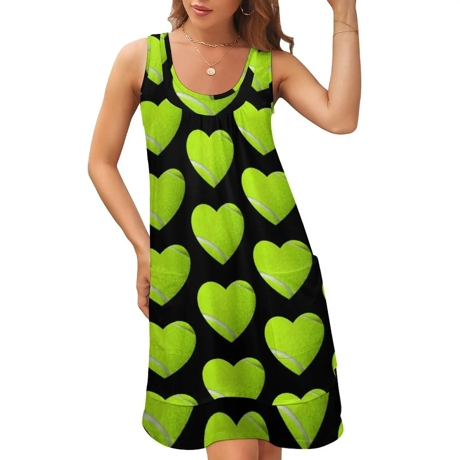 

love tennis heart sports athletic Sleeveless U-Neck Fake Two Piece Dress dresses for womens 2024 birthday dress