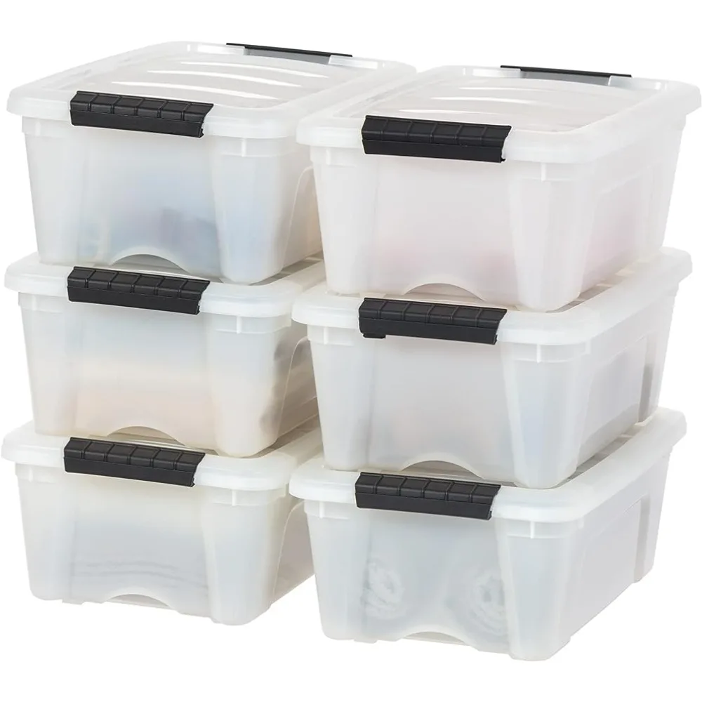 

IRIS USA 6 Pack 12qt Plastic Storage Bin with Lid and Secure Latching Buckles, Pearl storage containers