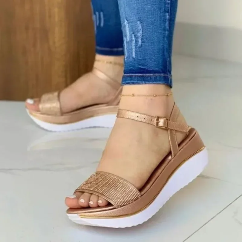 

New Women's Sandals 2023 Summer Open Toe Sandals Fashion Bling Women Shoes Height Increasing Platform Shoes Lady Sport Sandalias