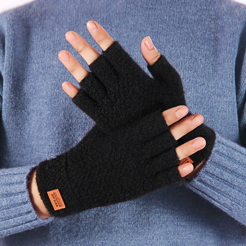Tanio Zimowe rękawiczki bez palców dla mężczyzn dzianinowa pół rękawica sklep