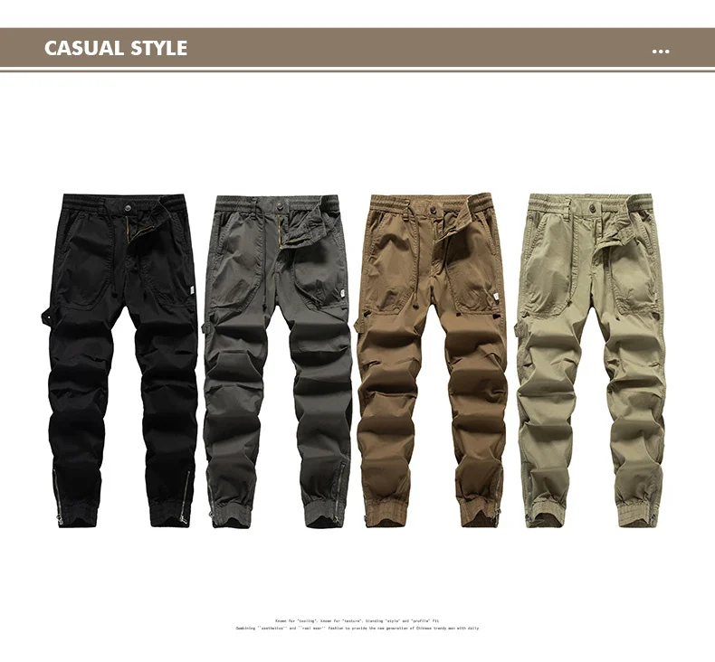 Description Picture 3 of itemFashion Cotton Men's Cargo Pants Ankle Length Pants Tactical Work Pants Men Outerwear Straight Long Trousers For Men Clothing