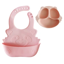 Silicone Bib Plate Set Waterproof Raccoon Soft Cartoon Baby Stuff Adjustable BAP Free Saliva Towel Drooling Baby Scar Edible