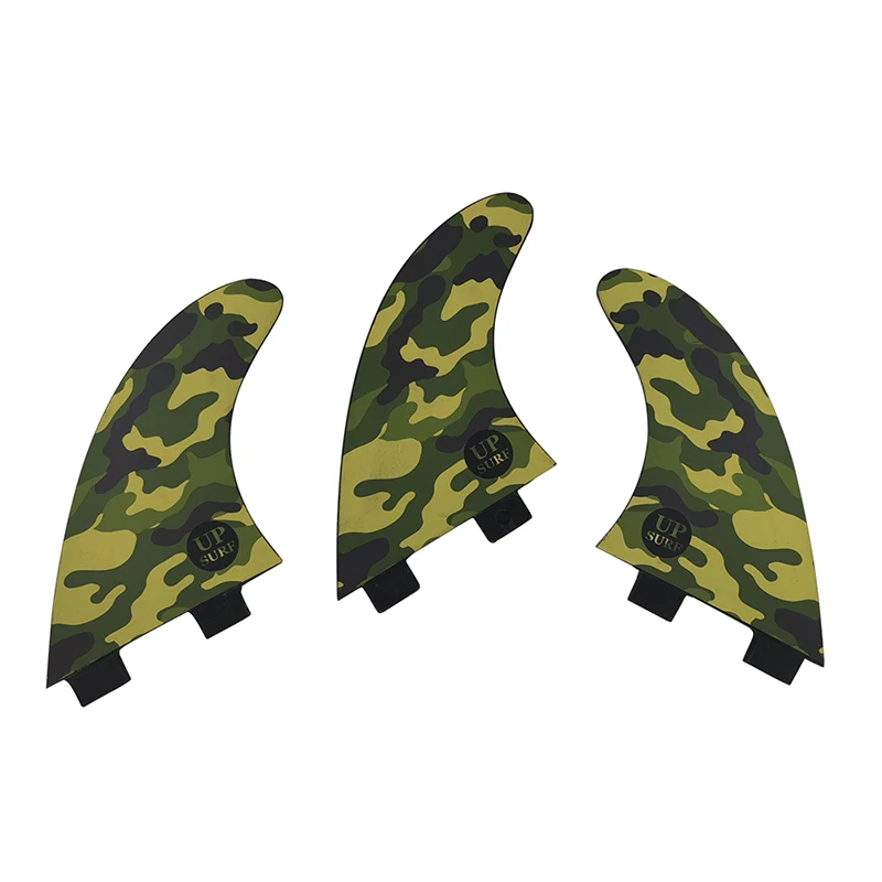 UPSURF Surfboard Double Tabs G3 Fins S Size Green Camouflage Color Surfboard Fin Fibreglass Fin Tri-fin Set For Surfing