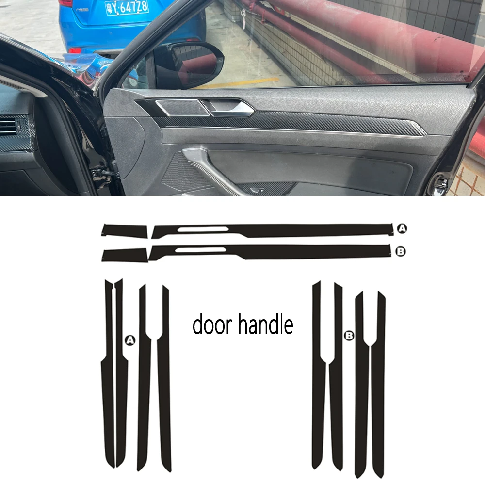 자동차 스타일링 블랙 카본 데칼 자동차 창문 손잡이 패널 커버 트림 스티커 폭스바겐 파사트 B8 2017-2022용