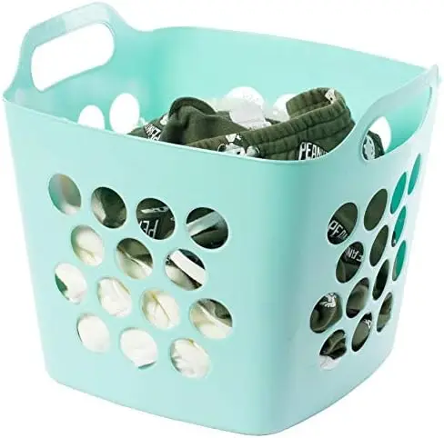 

Plastic Carry Laundry Basket Holder Square Storage Hamper with Side Handles (Green)