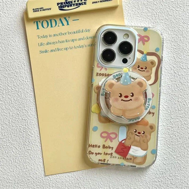Magnetic Brown Bear Phone Case with Adorable Bear Bracket