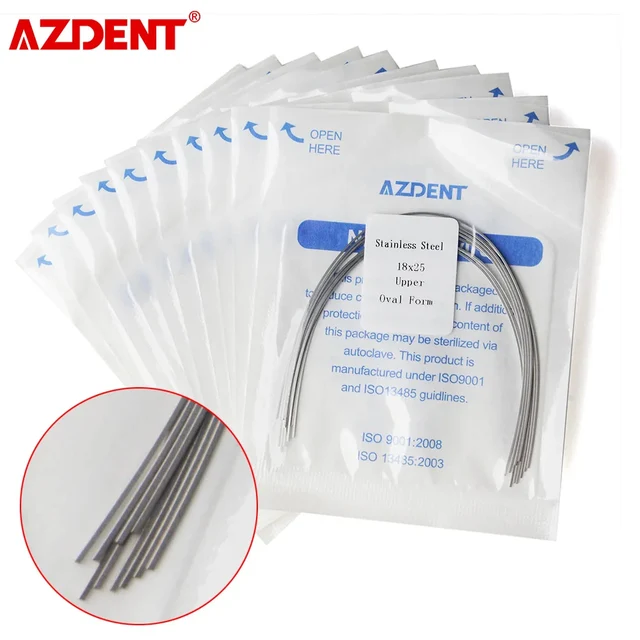 AZDENT 100pcs/10Packs Dental Orthodontic Stainless Steel Round/Rectangular Arch Wire Ovoid Form Archwires Dentist Product
