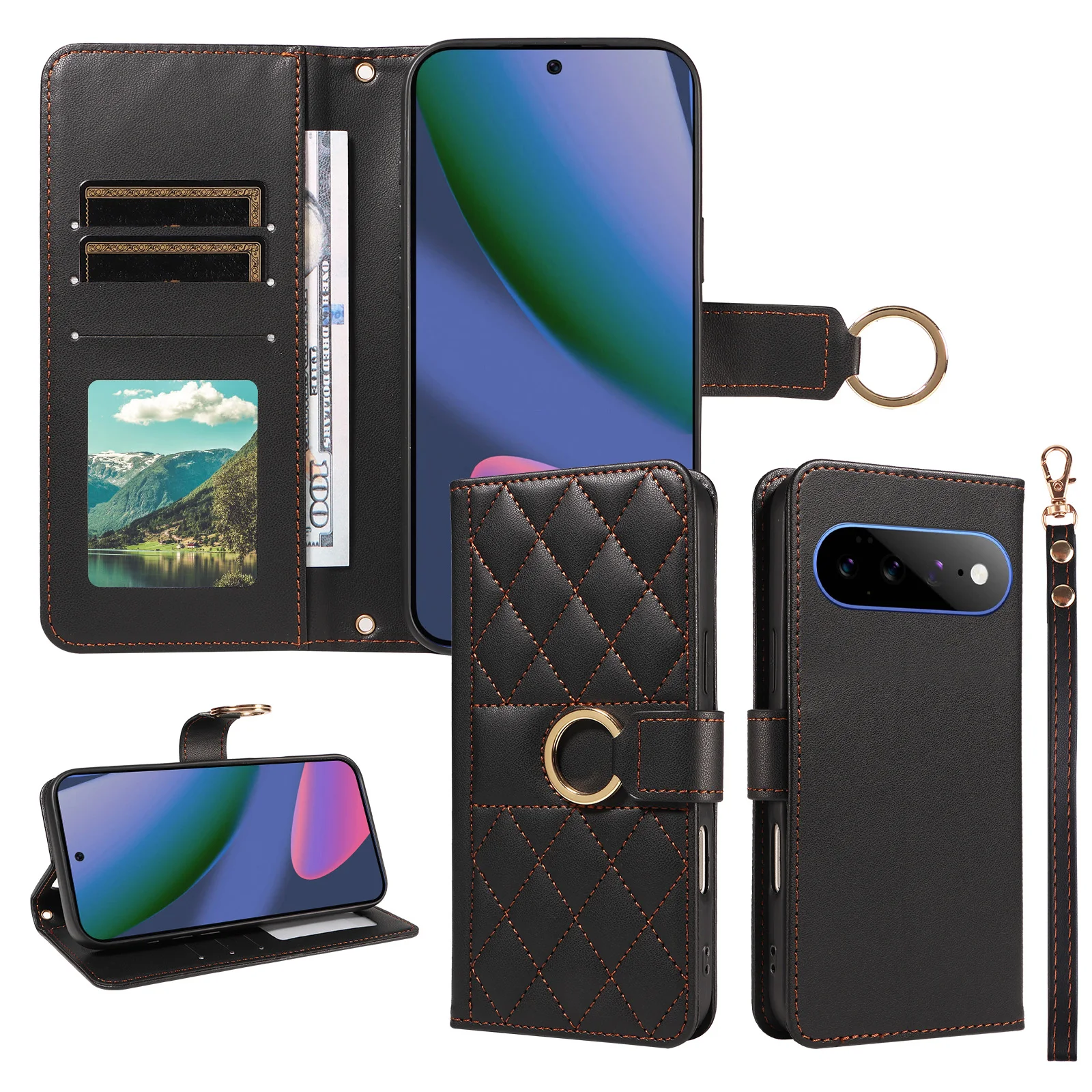 Premium Flip Cover Faux Leather Protective Case with Card Slot and Anti-Fall Design