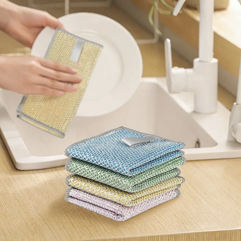 

10Pcs or 20pcs Household Cleaning Cloths, Kitchen Cleaning Utensils, Double-layer Steel Wire Cloths