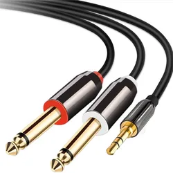 Dual 6.35mm TRS Audio Splitter Cable - Premium Y Adapter for Mixers and Amplifiers (Various Lengths) (3.5 to 2 6.35mm)