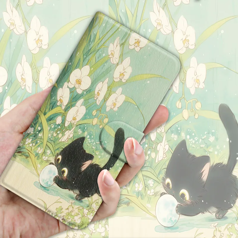 Elegant Leather Magnetic Flip Case - Adorable Cat Design Wallet Cover