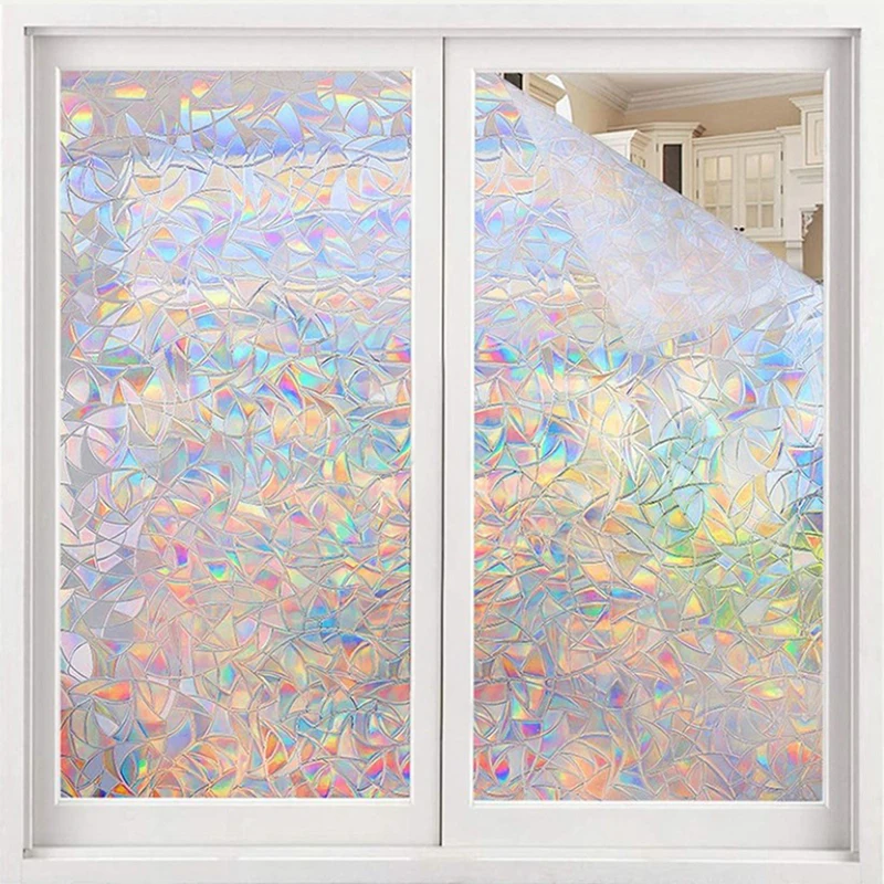 

3D Rainbow Effect Window Film Stained Glass Vinyl Self Adhesive Film Static Cling Window Stickers Heat Control Anti UV