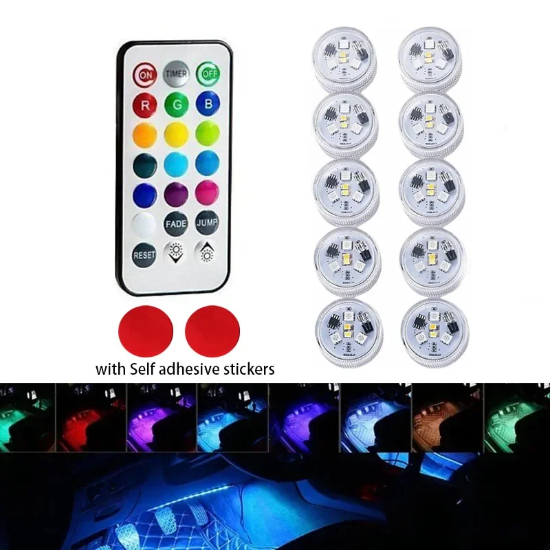 자동 LED RGB 인테리어 분위기 조명 장식 발 램프, USB 무선 리모컨, 자동차, 홈 데코, 다중 모드
