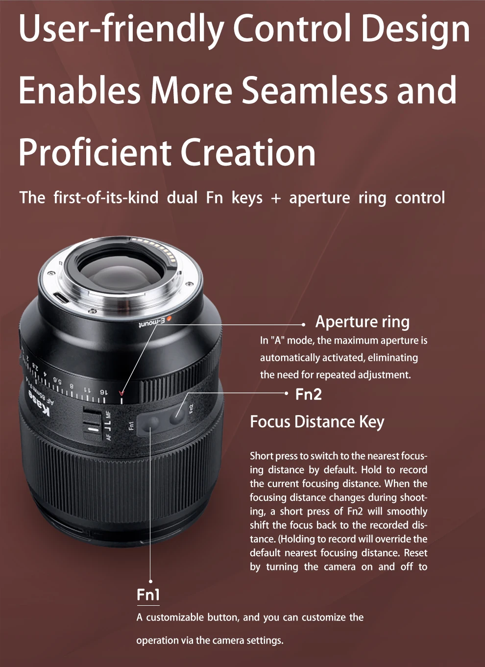 Kase 85mm F1.4 Large Aperture Full Frame Auto Focus Lens for Sony Kase 85mm F1.4 Large Aperture Full Frame Auto Focus Lens for Sony