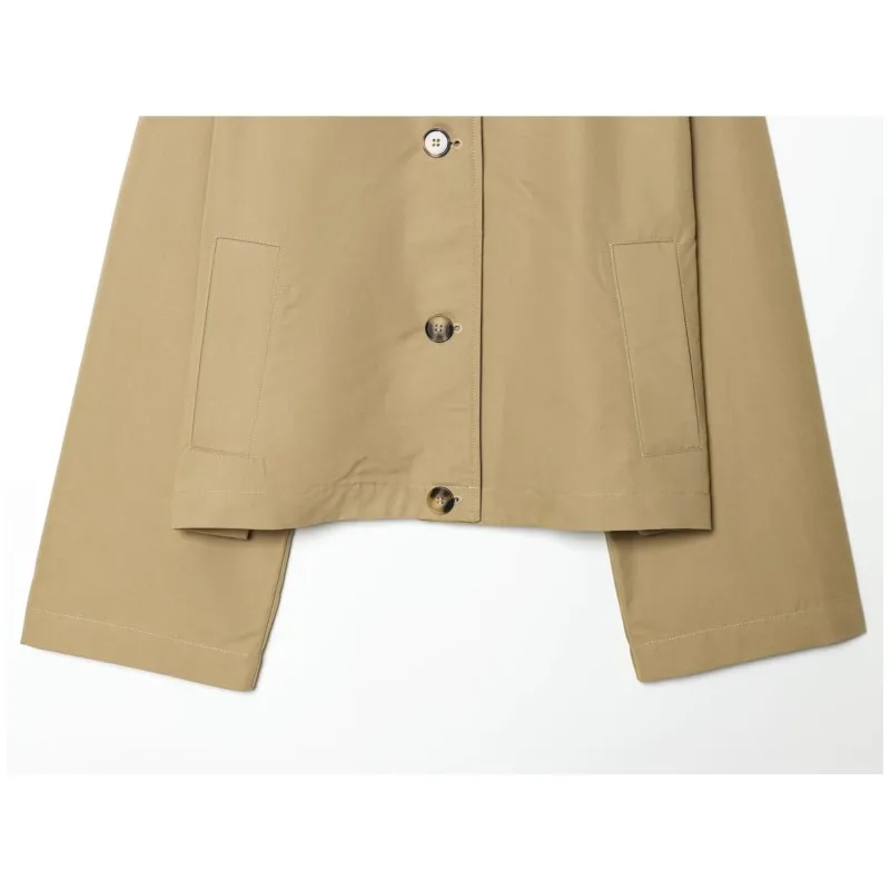 Women's Short Trench Coat with Contrast Collar New Spring Turn Down Collar Long Sleeve Button Women Coats Chic Female Jackets - 5