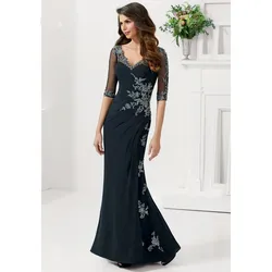 Elegant Long v Neck Mermaid Mother Of The Bride Dresses with Sleeves Plus Size New Fashion Vestido De Madrinha for weddings