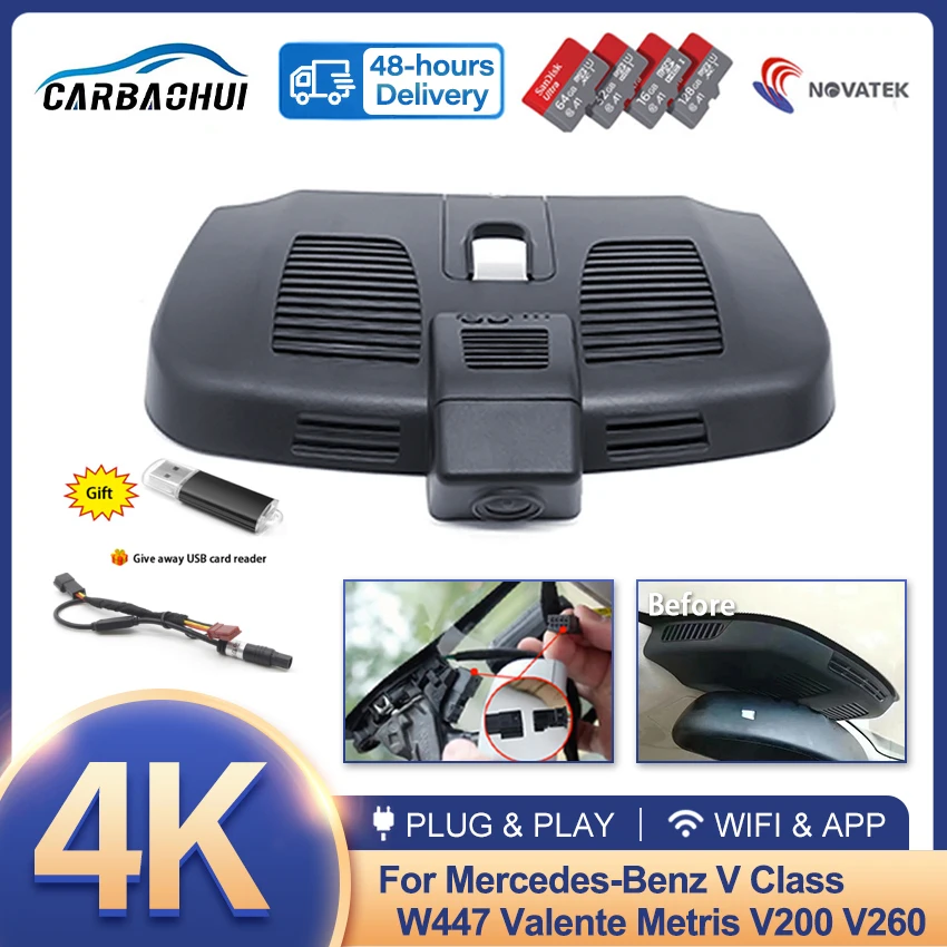 

4K HD 2160P Plug and play Car DVR Video Recorder Dash Cam Camera for Mercedes Benz V Class W447 Viano Valente Metris V200 V260