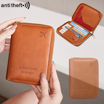 Porta passaporto con blocco RFID, borsa per documenti corta, multifunzionale, creativo, aereo, portafoglio da viaggio, portafoglio con cerniera alla moda