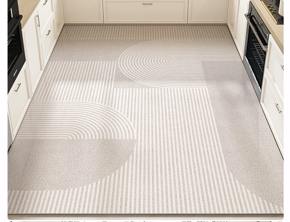 Kitchen Floor Mat Large Area Waterproof Carpet Pvc Leather Oil-proof Non-slip Foot Mats Line Minimalist Home Decoration Rug