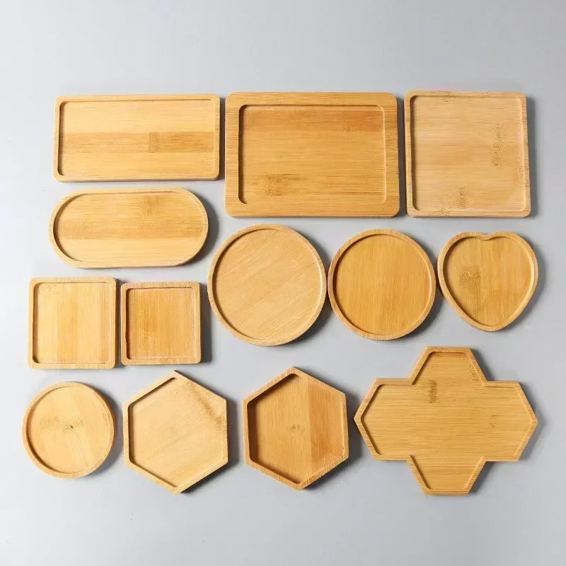 Multi Bamboo Tray Wood Saucer Flower Pot Tray Cup Pad Coaster Plate Kitchen Decorative Plate Creative Coaster Coffee Cup Mat 2