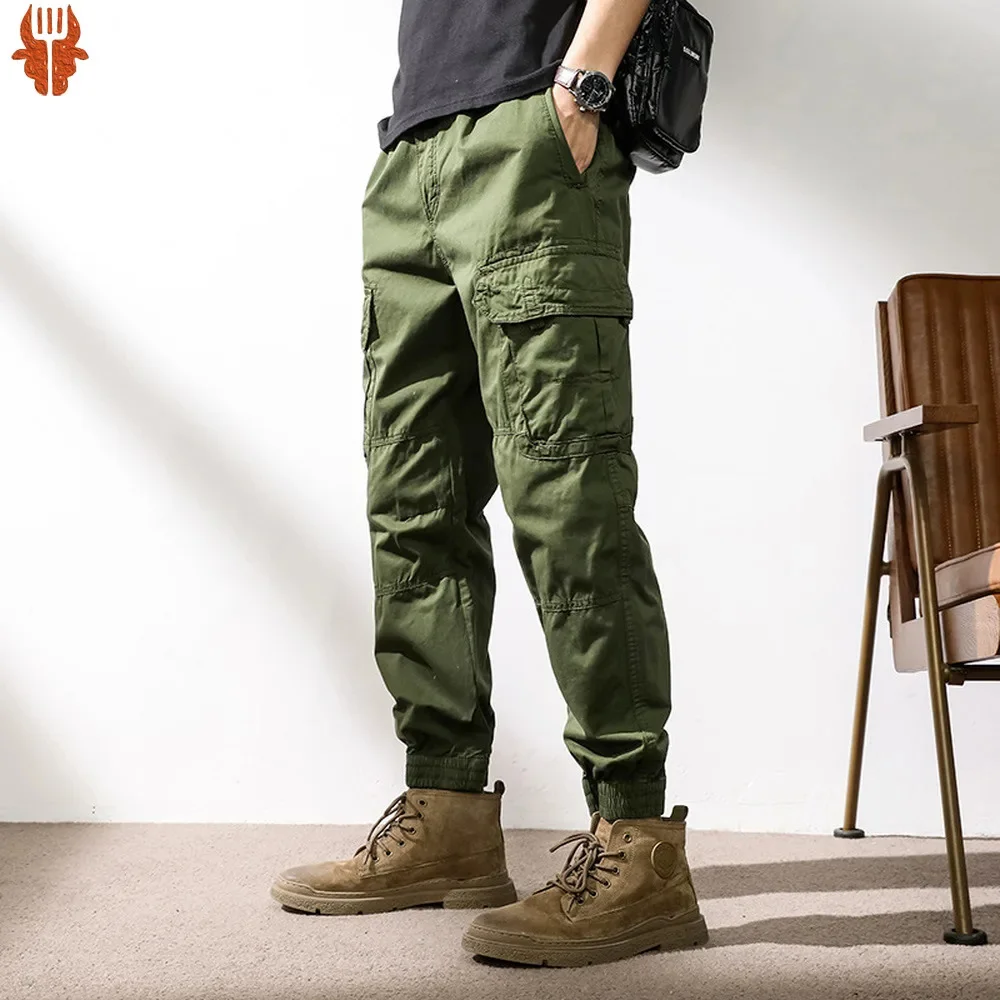 

Cargo For Men Harajuku Cotton Trousers Ankle Length 9 Part Streetwear Pants Military Tactical Style Spring Autumn Bottoms