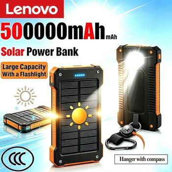 Solar Power Bank 500000mAh Powerbank di grande capacità Ricarica super veloce Torcia portatile per alimentazione mobile Batteria esterna